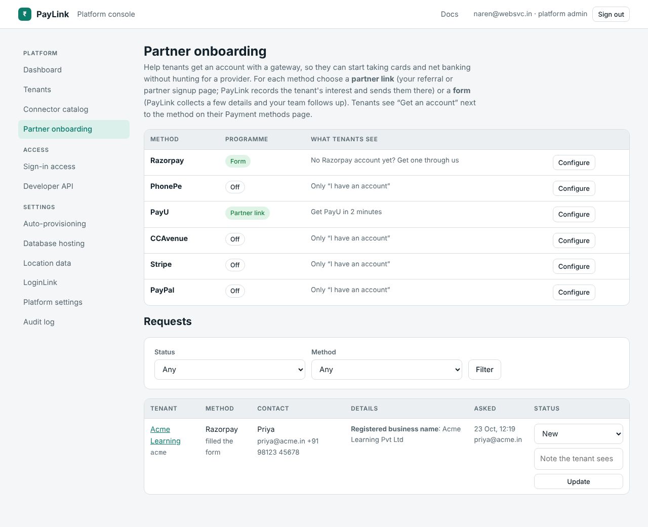 Partner onboarding