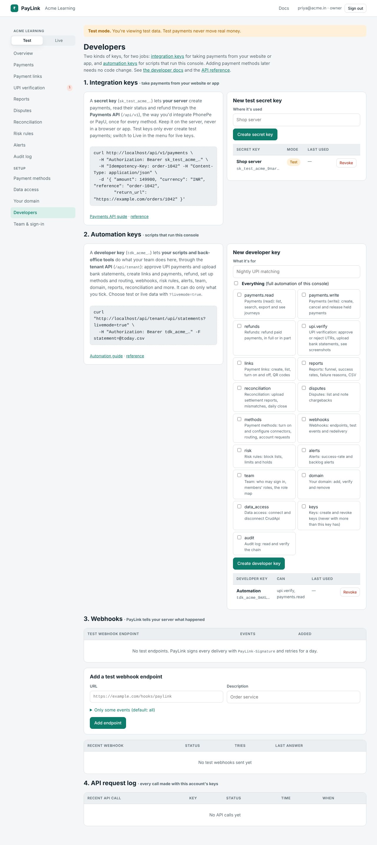 The Developers page