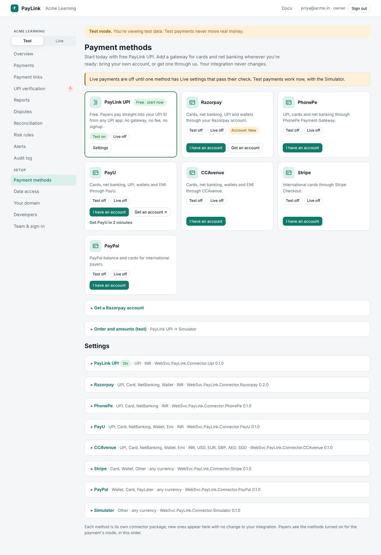 Payment methods