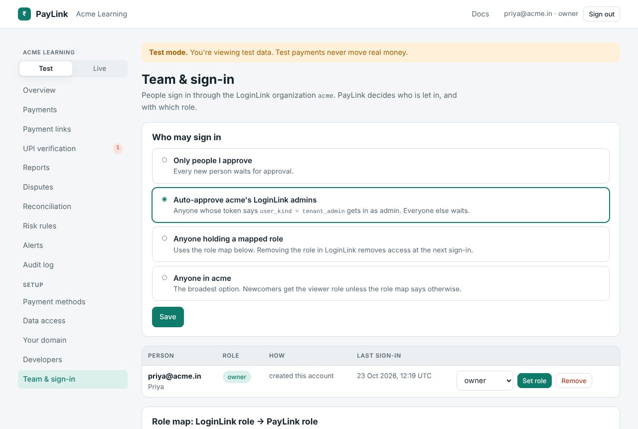 Team and sign-in